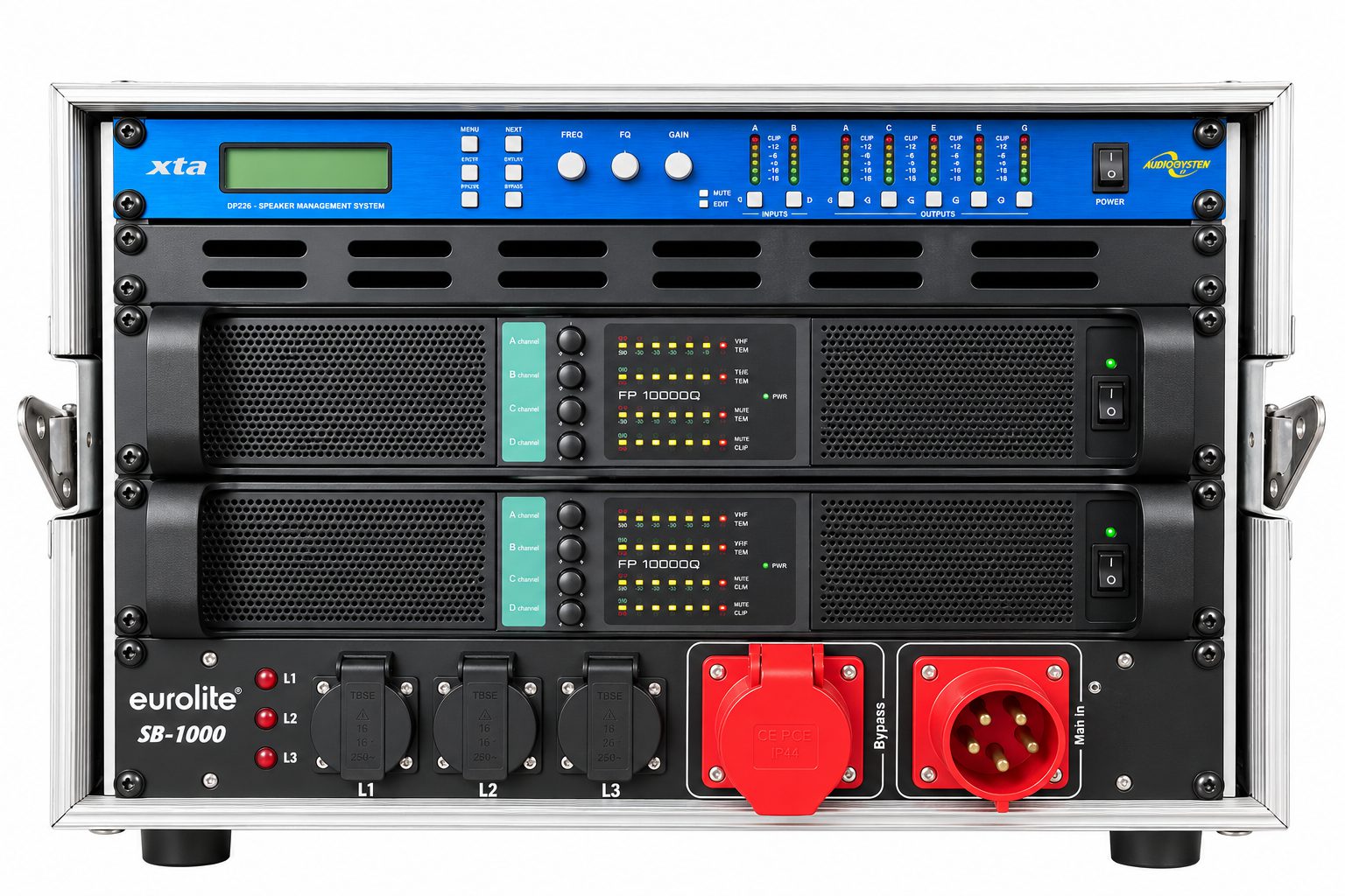 Rack de amplificación de 3 vias de 20.000w